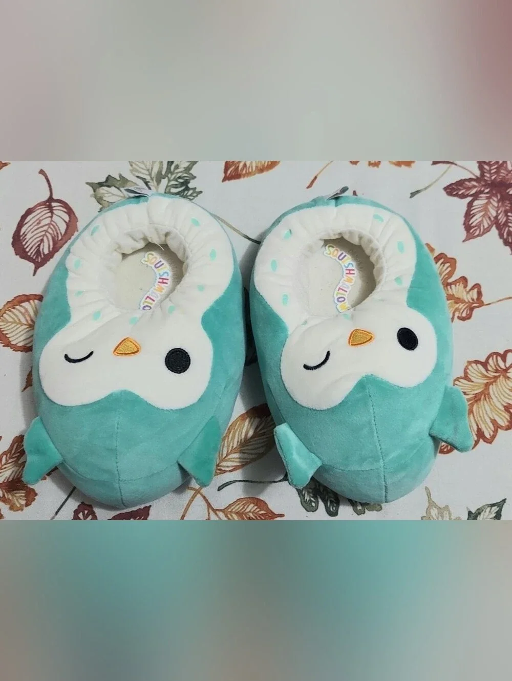 Squishmallows Kids Plush Penguin Slippers - Teal & White